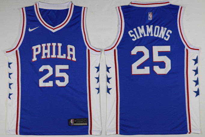 Men Philadelphia 76ers #25 Simmons Blue Game Nike NBA Jerseys->->NBA Jersey